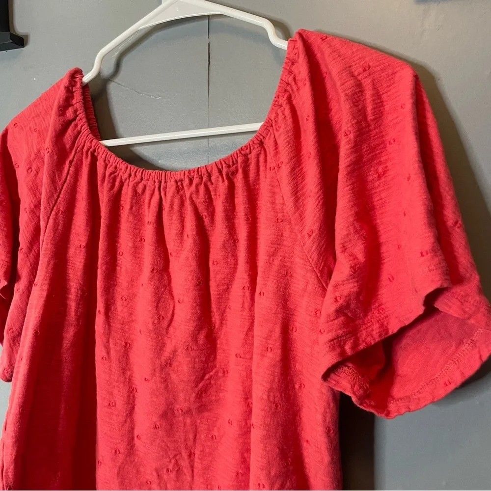 LOFT Women's hot pink embroidered puff sleeve Top‎ size small